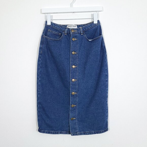 American Apparel Denim Button Front Skirt - Picture 1 of 7